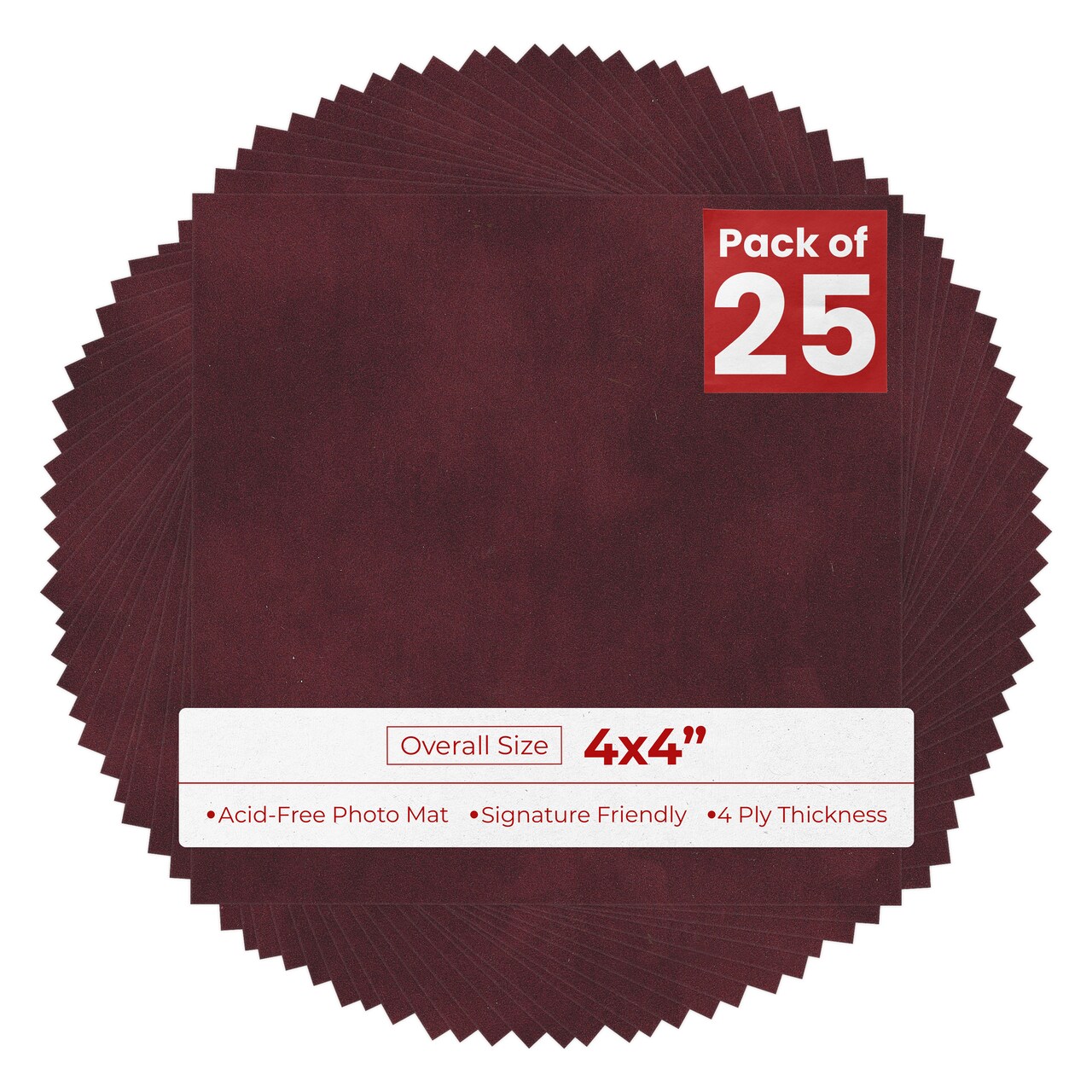 Dark Red Suede 4x4 Inch Uncut Mat Board - Blank Sheets, No Opening